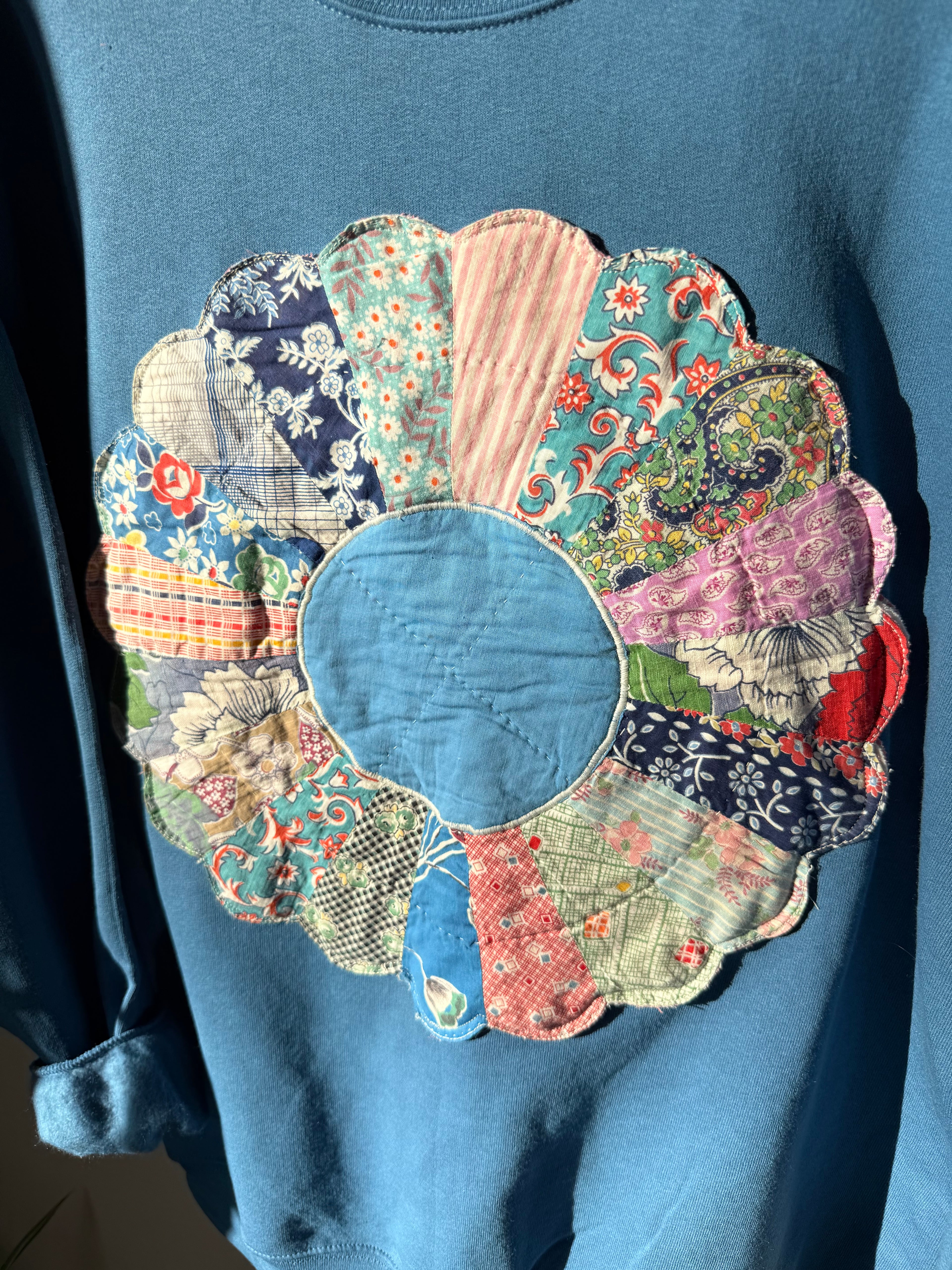 Dresden Plate Appliqué Sweatshirt, Large, Blue