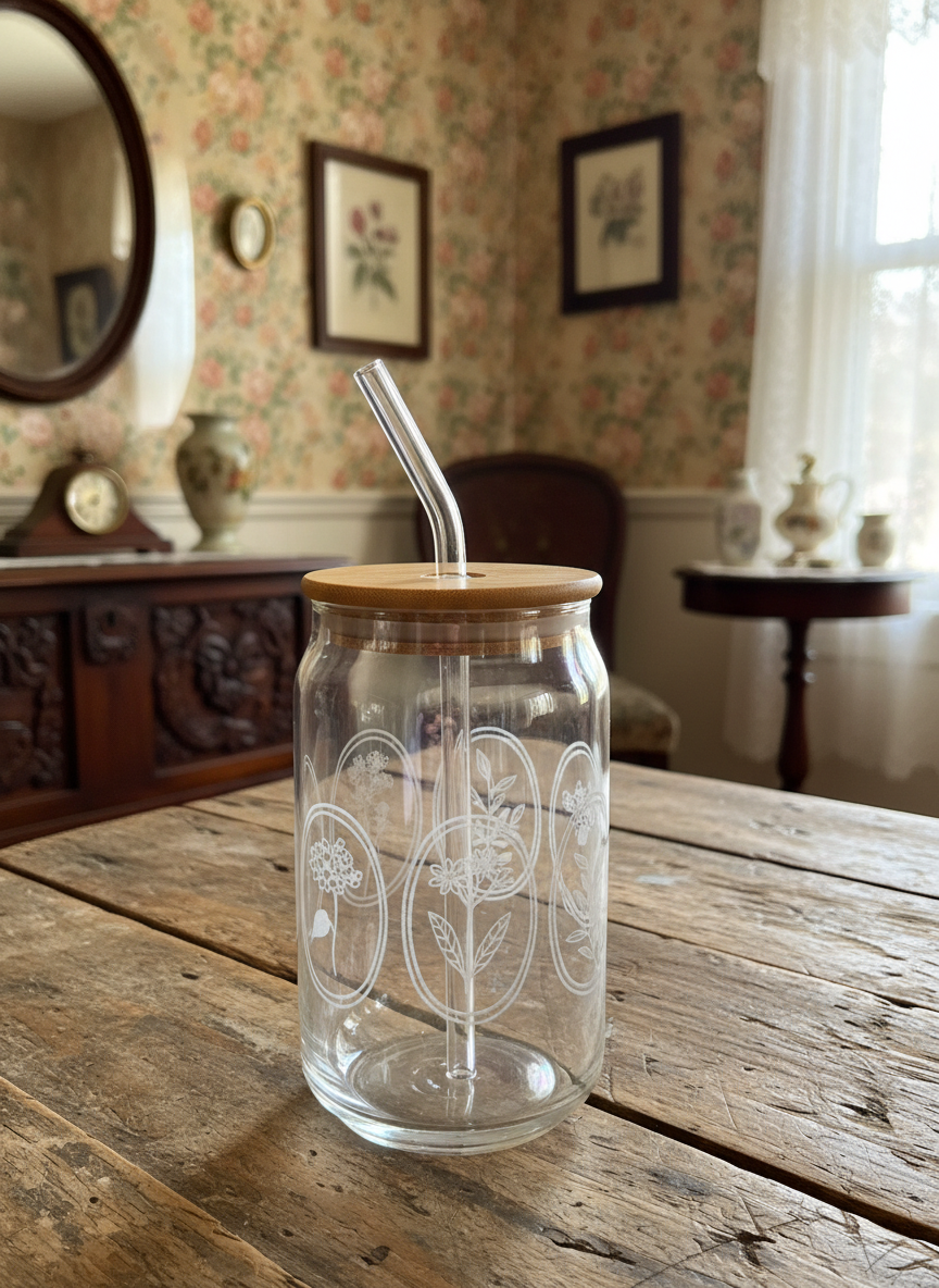 16oz Floral Oval Glass Can Tumbler