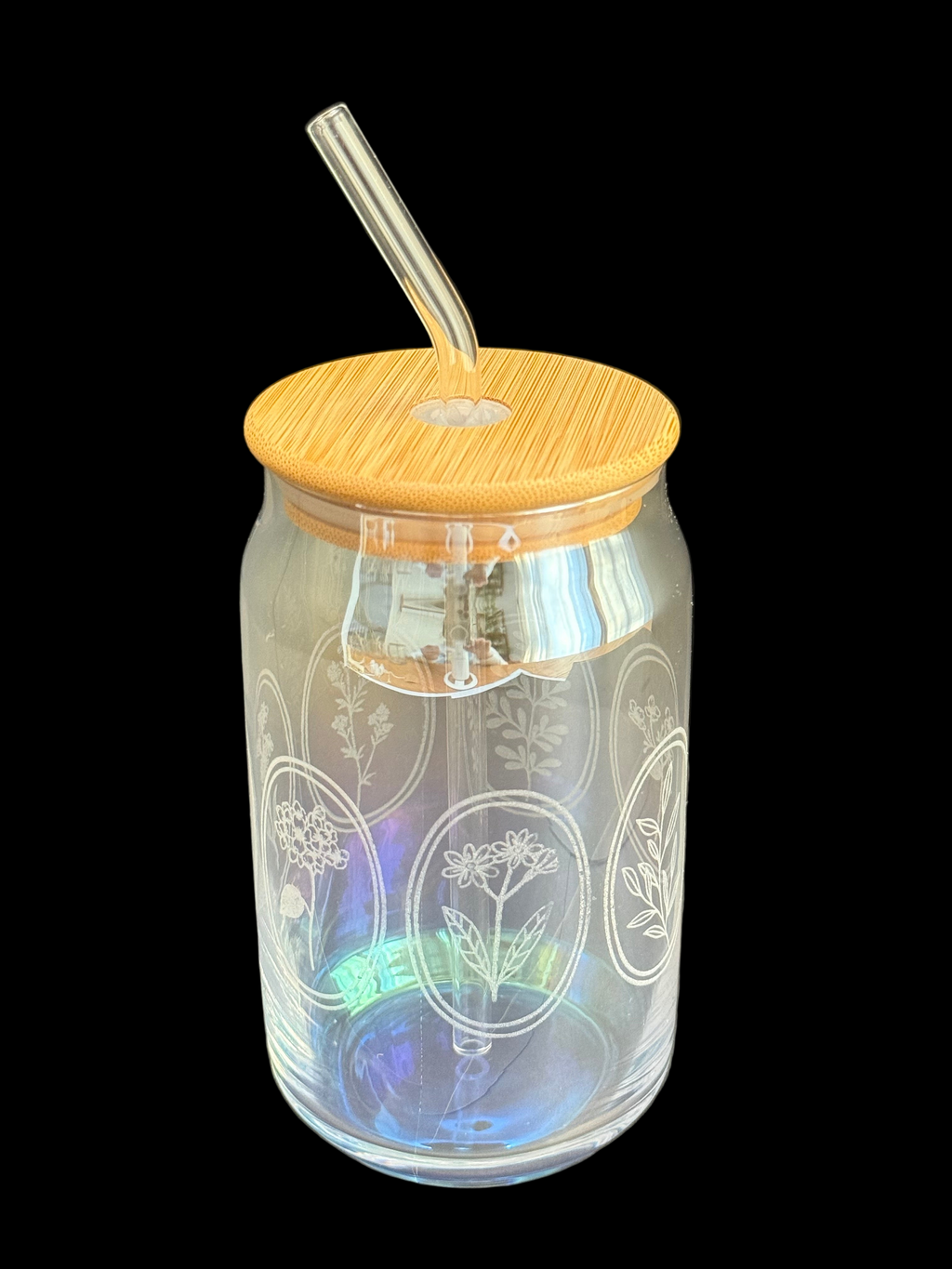 16oz Floral Oval Glass Can Tumbler