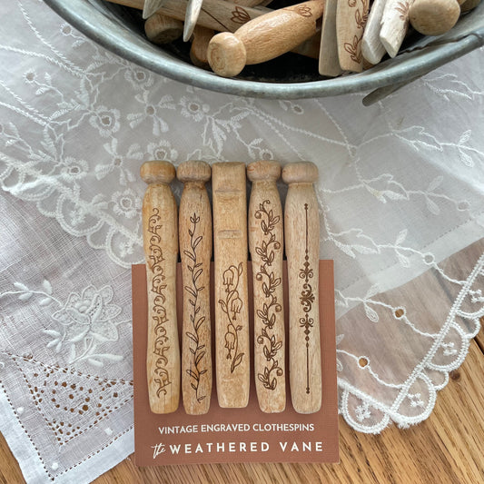 Vintage Engraved Clothespins Pack