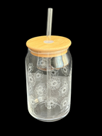 16oz Daisy Etched Glass Can Tumbler