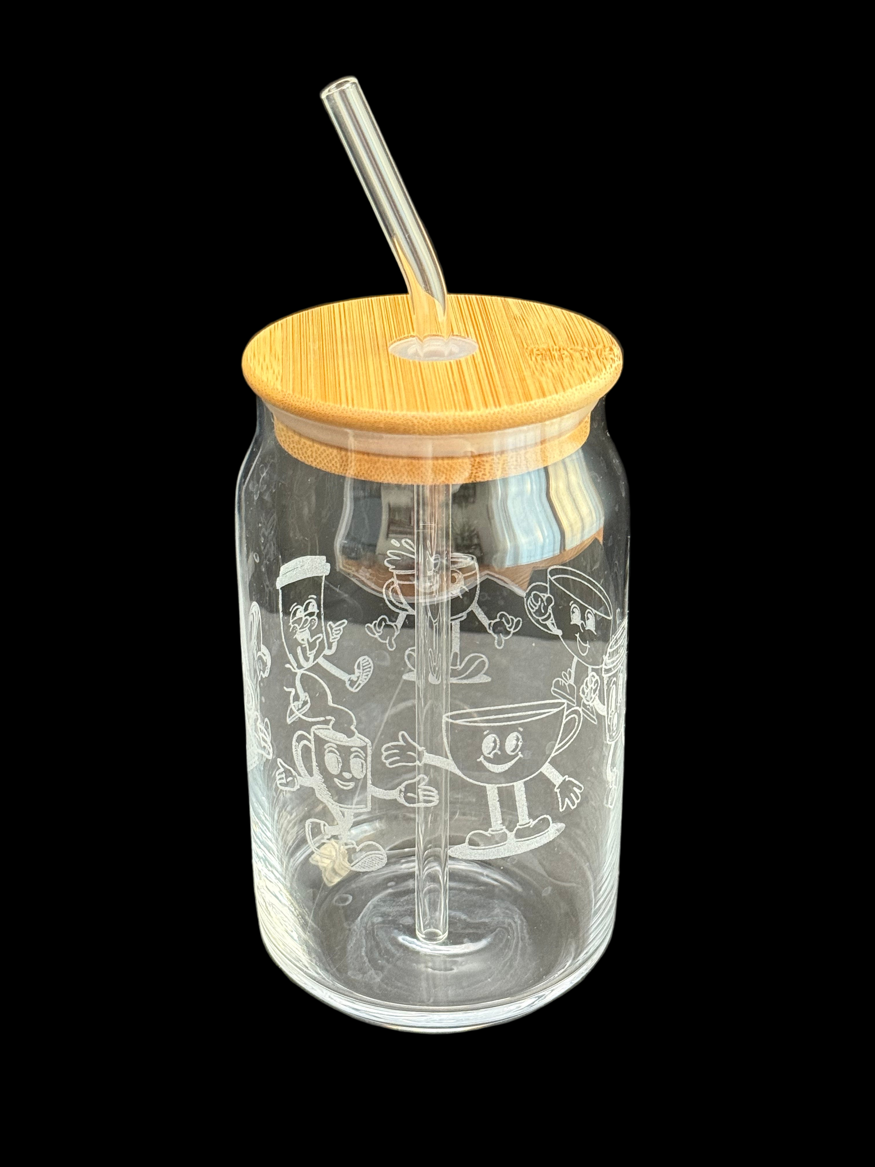 Retro Coffee Engraved Glass Can Tumbler, 16 oz