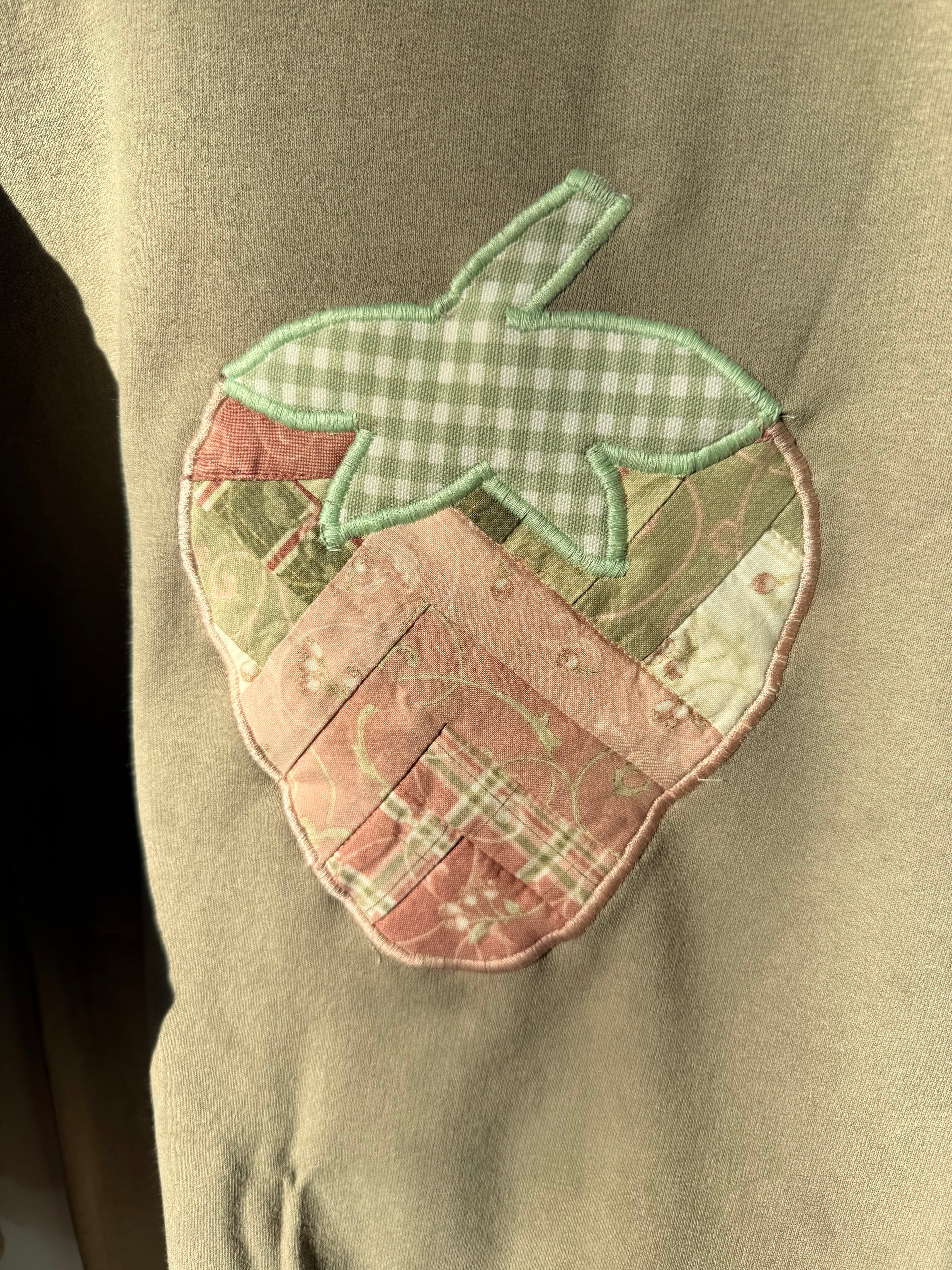 Quilted Strawberry Appliqué Sweatshirt, Medium, Green