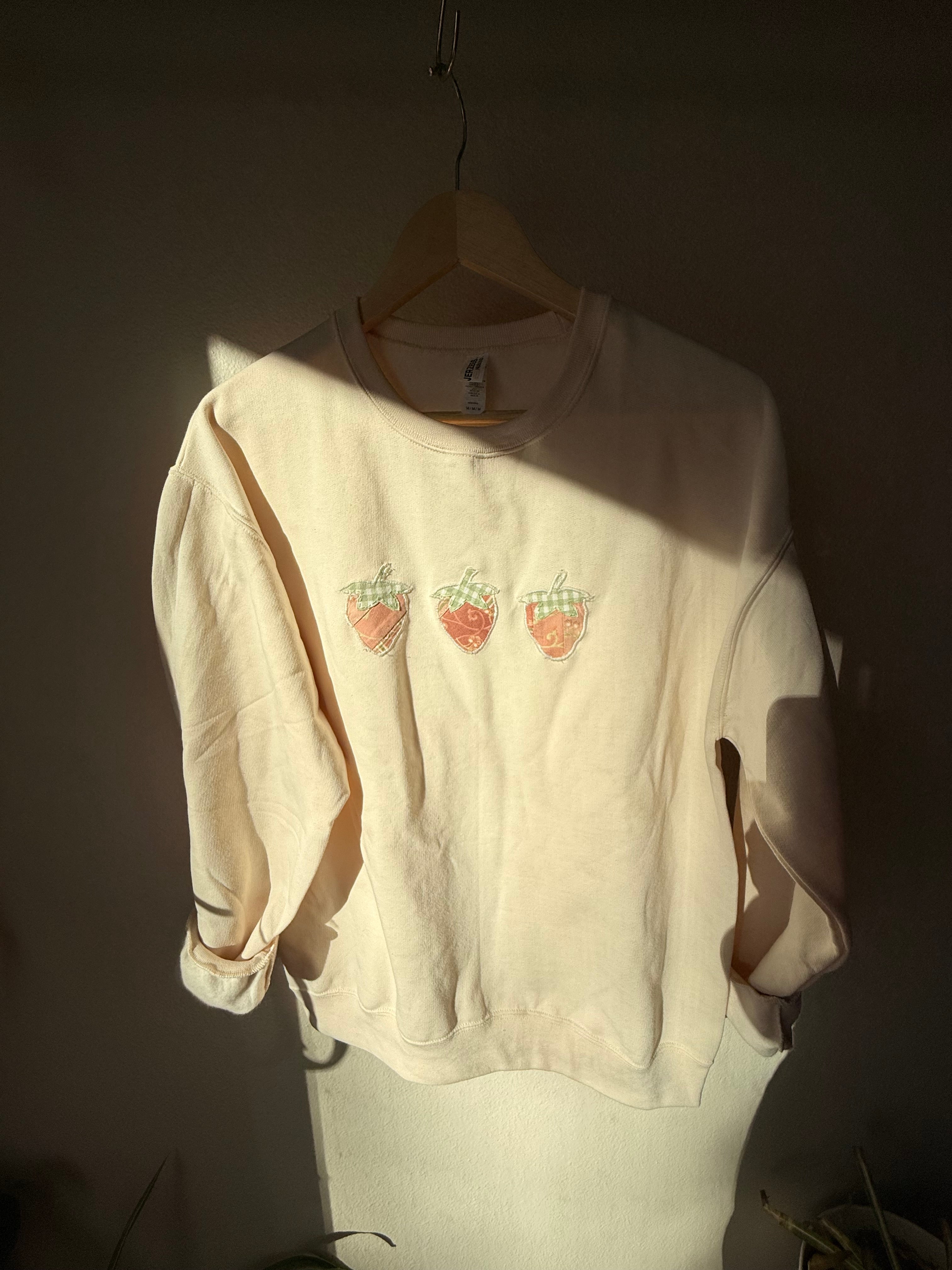 Cozy Strawberry Appliqué Sweatshirt, Medium, Cream