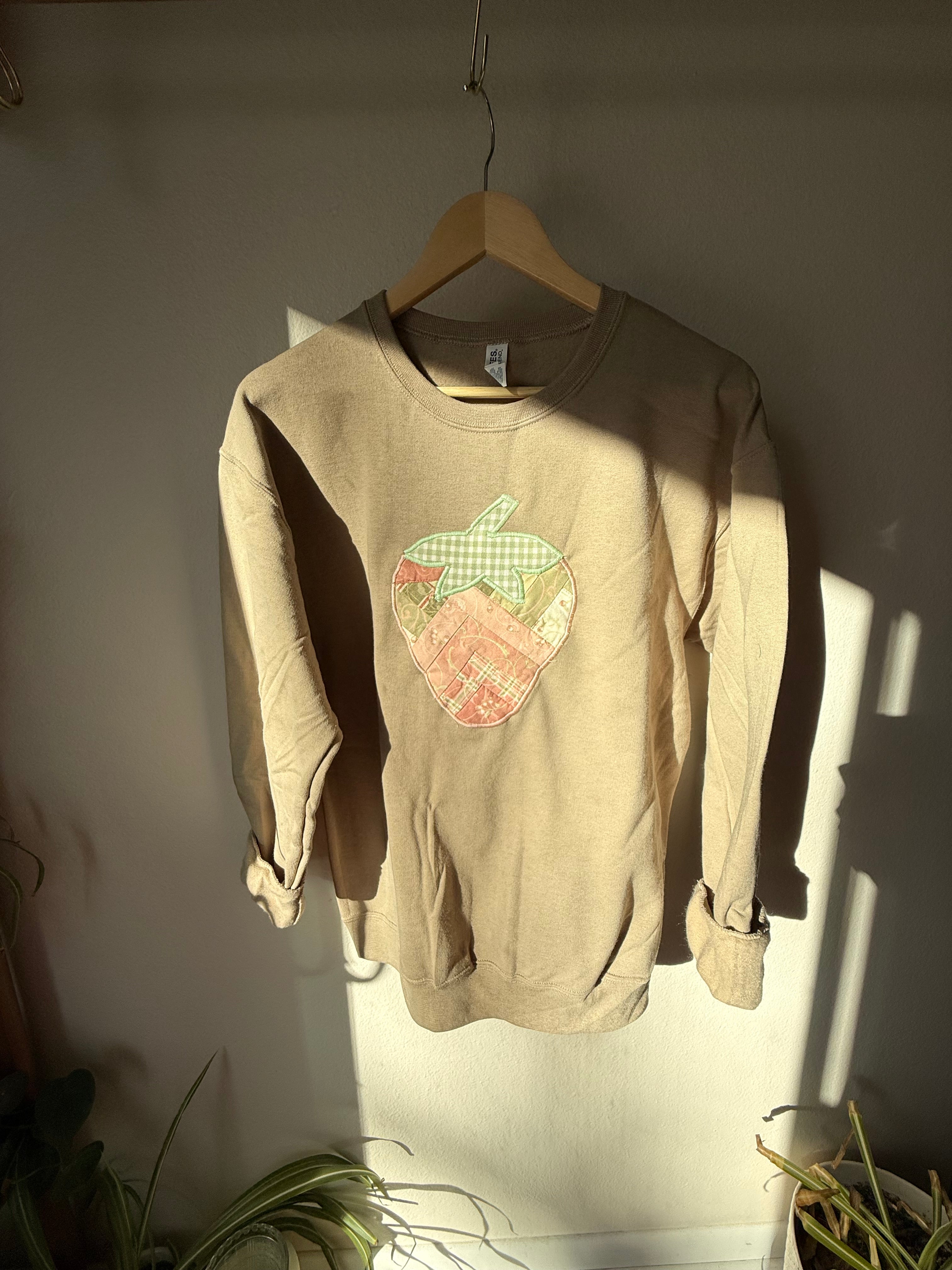 Quilted Strawberry Appliqué Sweatshirt, Medium, Green