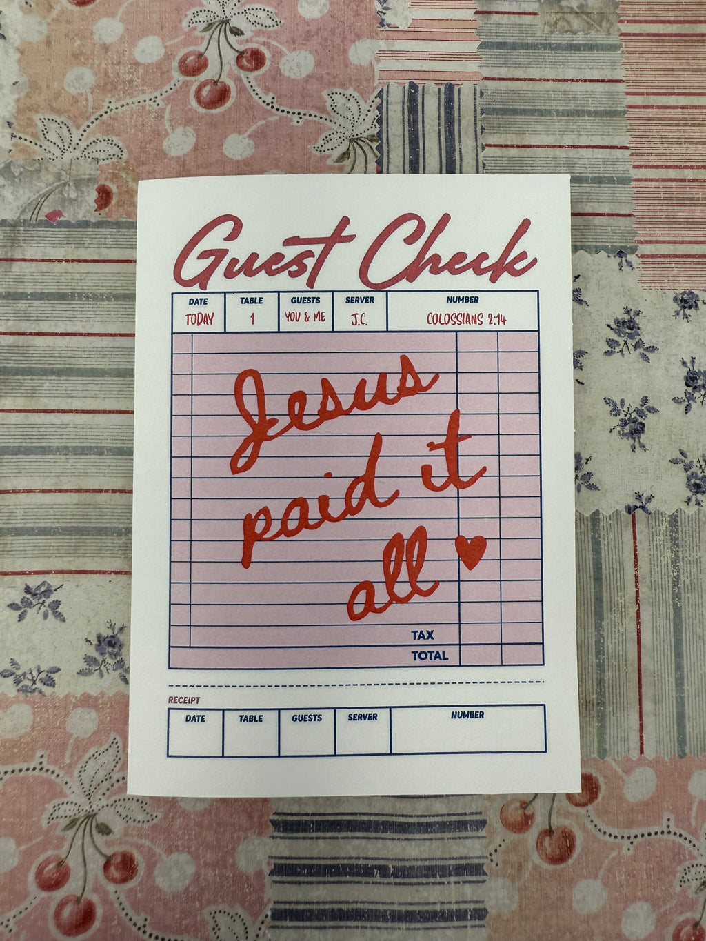 Jesus Paid it All Guest Check Greeting Card
