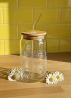 16oz Daisy Etched Glass Can Tumbler