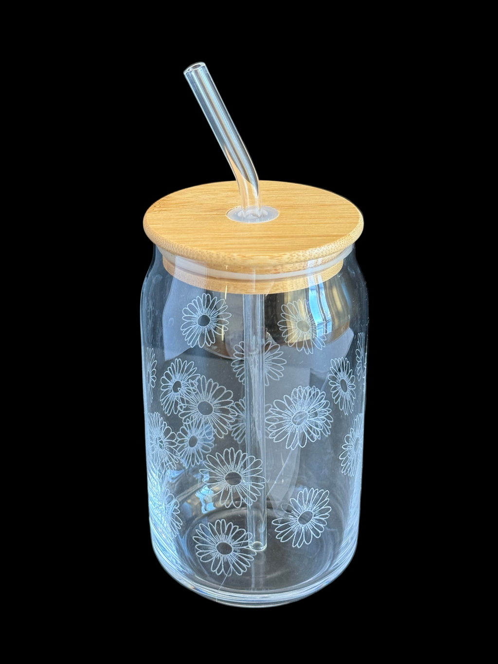 16oz Daisy Etched Glass Can Tumbler