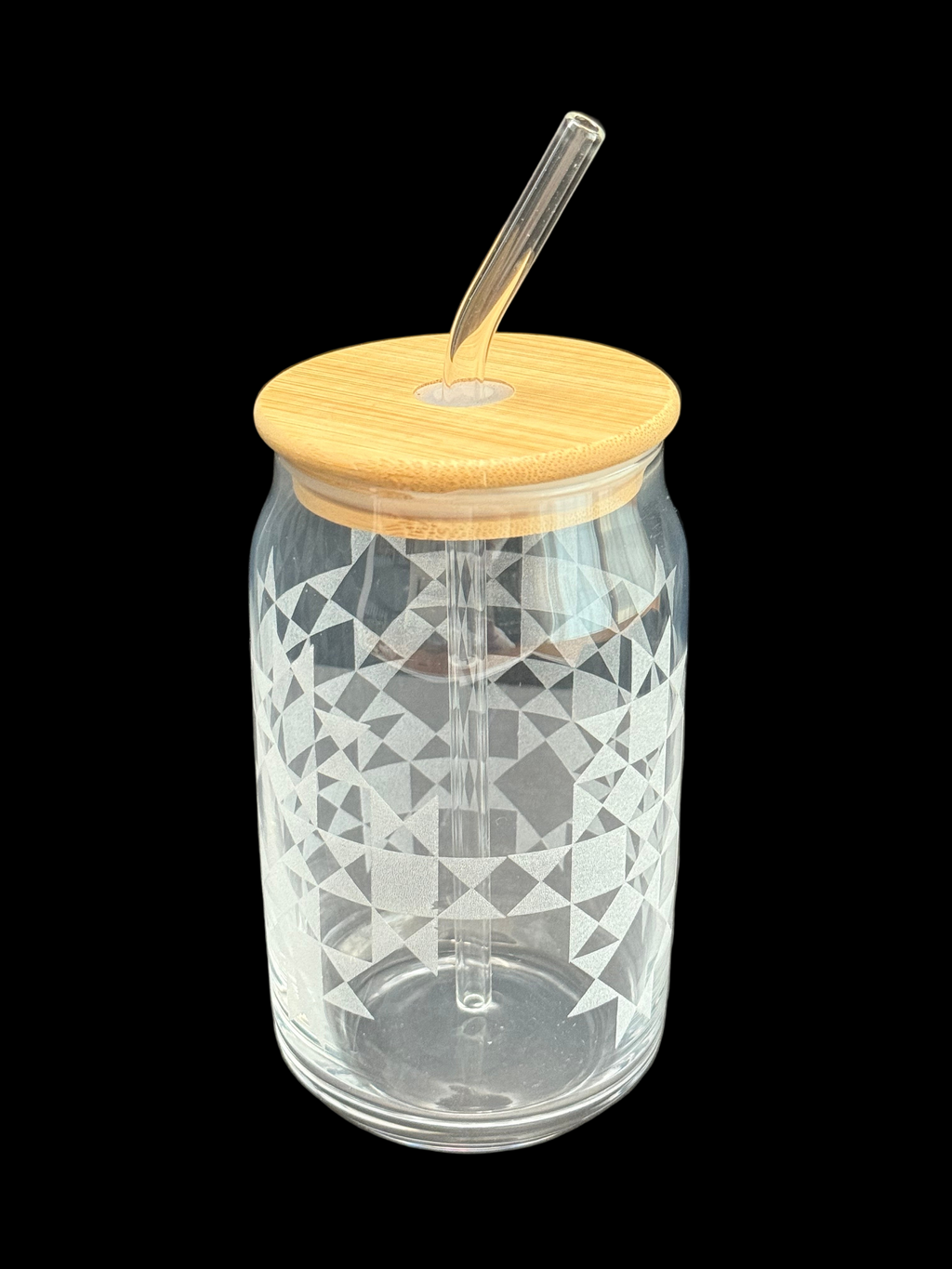 16oz Quilt Pattern Etched Glass Can Tumbler