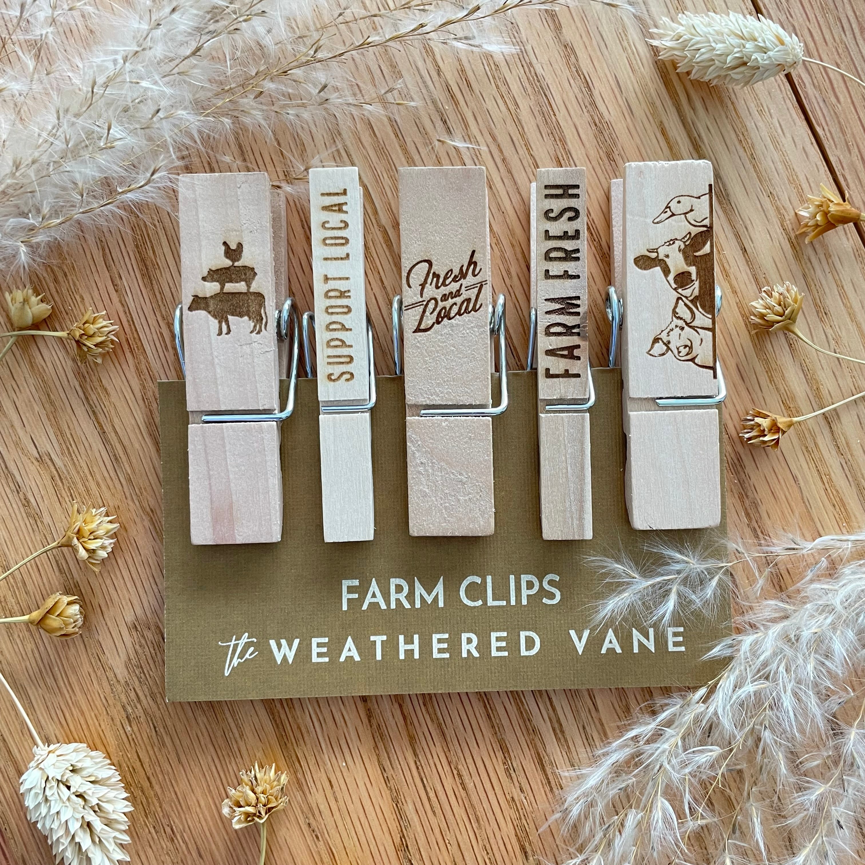 Engraved Farm Clothespins | Chip Clips