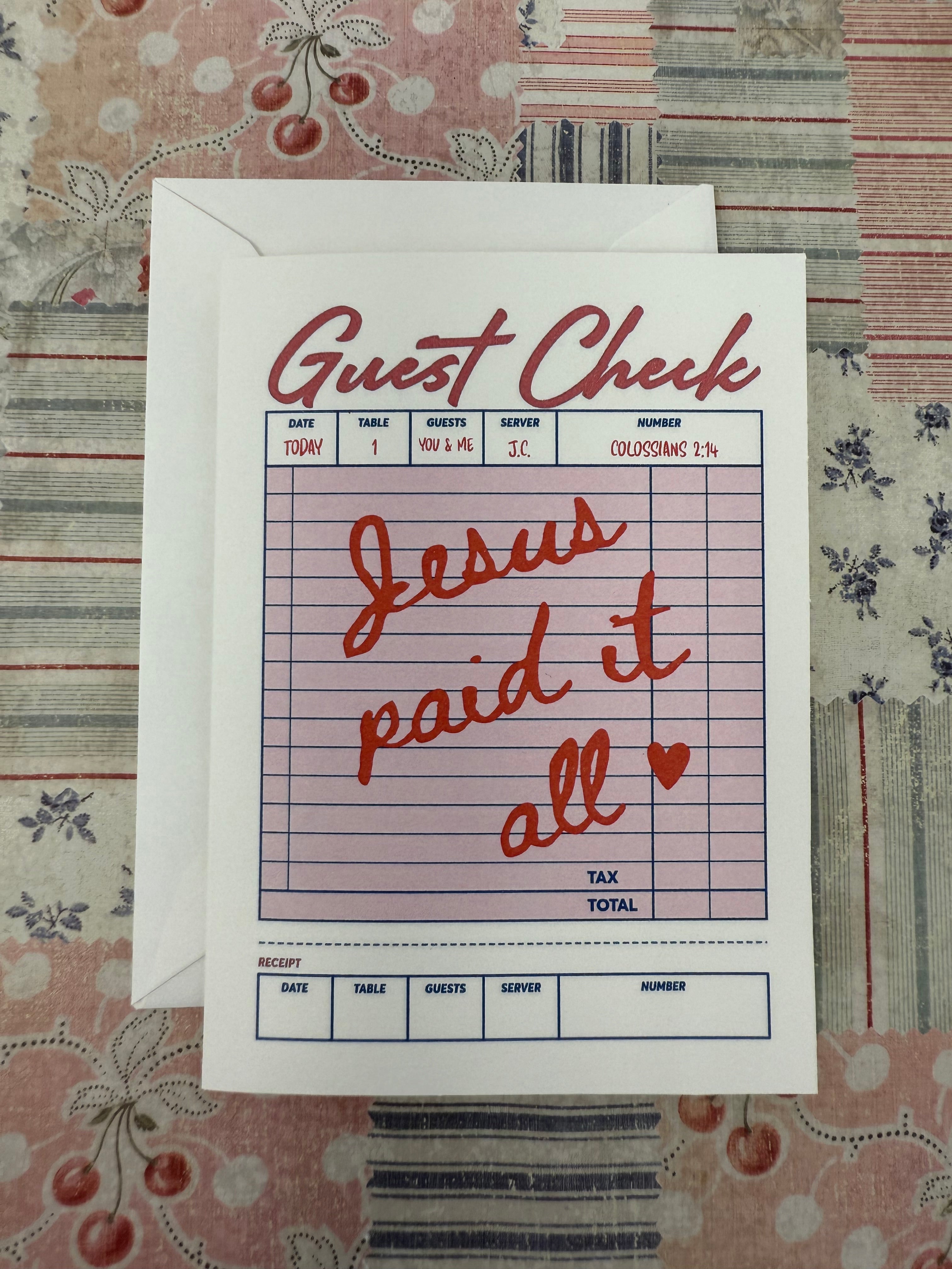 Jesus Paid it All Guest Check Greeting Card