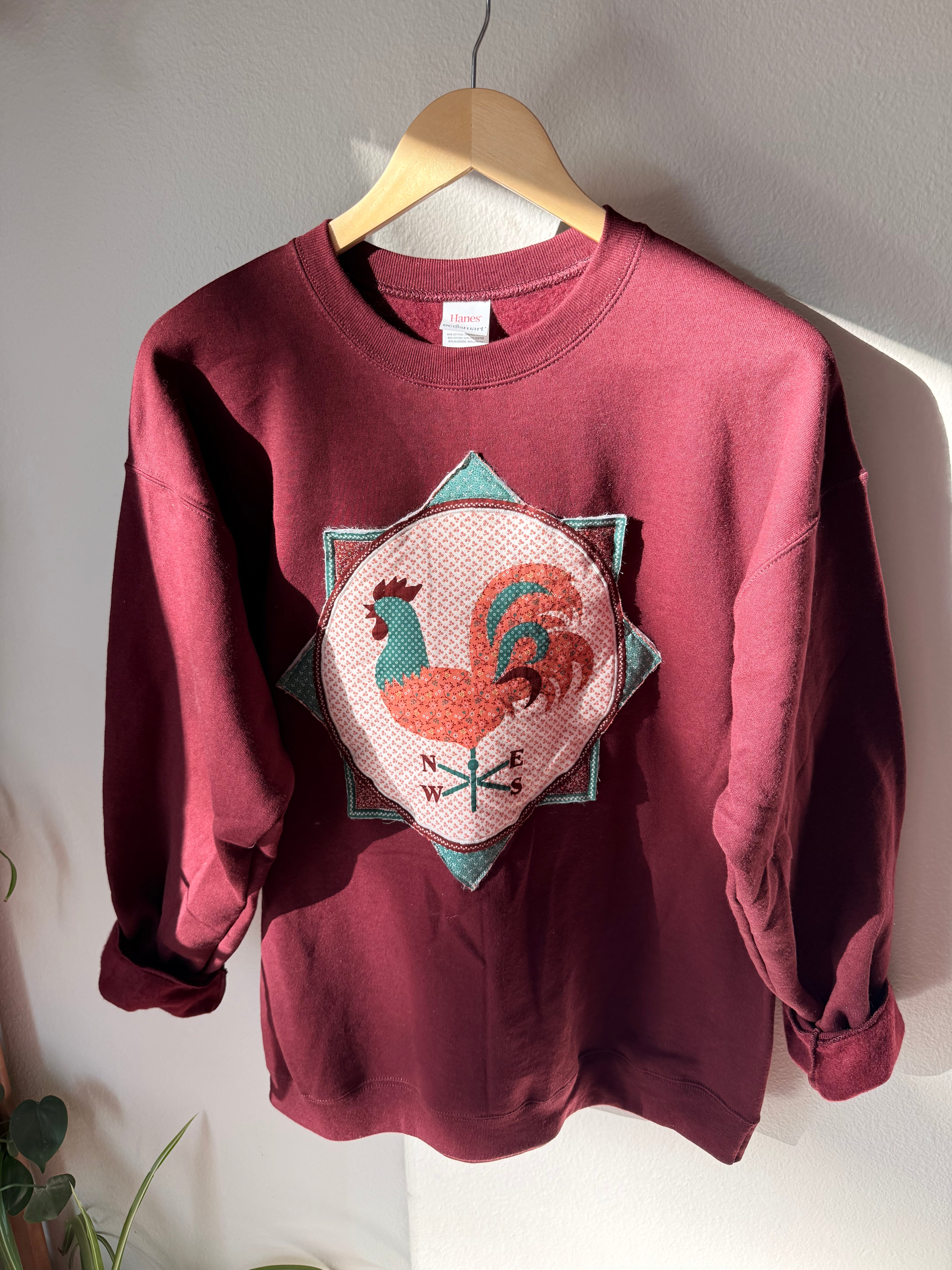 Calico Weathervane Appliqué Sweatshirt, Large, Burgundy