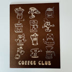 A2 brown greeting card with retro coffee illustrations