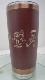 Retro Coffee Engraved Tumbler, 20 oz, Brown and Brass